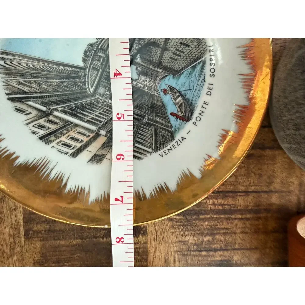 Vintage Venezia Ponte Dei Sospiri Venice Italy Gold Gilt Souvenir Plate 7.5”